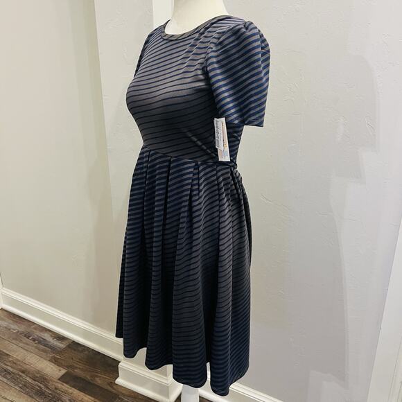 LuLaRoe Womens XS Gray Blue Striped Amelia Stretchy Flare Dress NWT (A0126) - Picture 2 of 8
